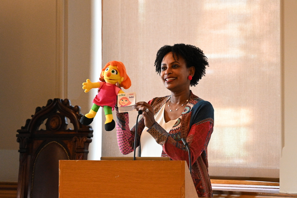 Rhonda McEwen presents "Julia," the first Muppet on the autism spectrum. "Julia" has been on the Sesame Street Tv series since 2017.